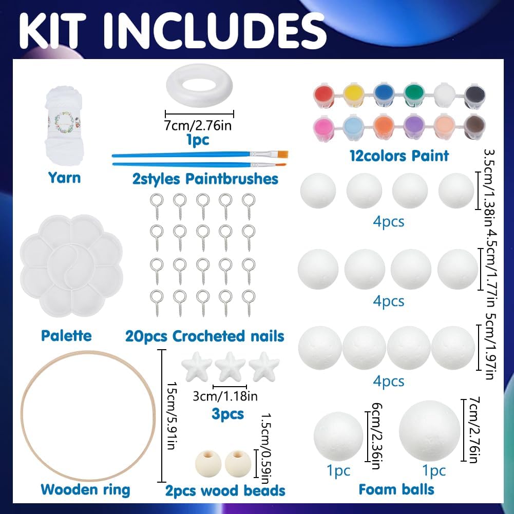 WEBEEDY DIY Solar Foam Ball Wall Hanging Kit DIY Solar System Model Project Kit with Polystyrene Spheres Ball,Pigment,Brushes for Hanging Space Project Party Decor Christmas Birthday Gift image 2