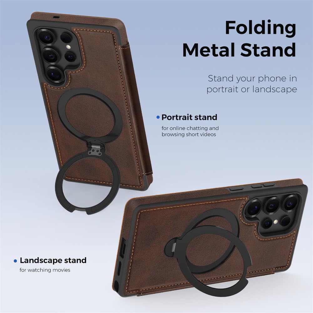 Custodia a libro in pelle con supporto magnetico girevole a 360° per Samsung Galaxy S26 S25 S24 S23 S22 Ultra, con ricarica wireless, anti-caduta e protezione, blu royal, per Samsung Galaxy S26 Plus
