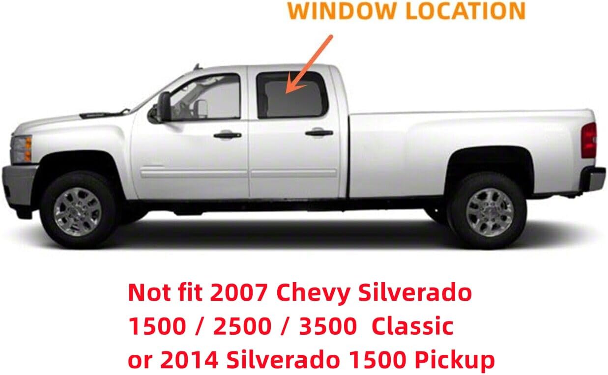 Driver/Left Side Rear Door Window Glass Replacement for Chevrolet Silverado 1500 / Avalanche 2007-2013 , Silverado 2500 3500 / Suburban 2007-2014 4 Door Models
