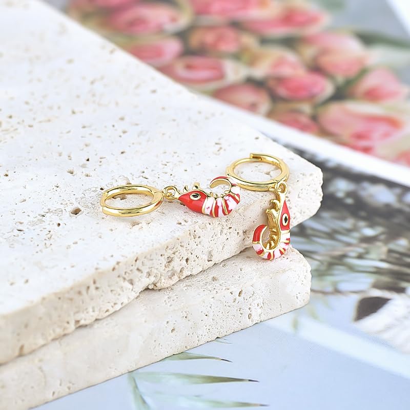 Crystal Pendant Hoop Earrings for Women, 925 Sterling Silver Needle Crystal Pendant Starfish, Sea Shrimp Earring Jewelry3