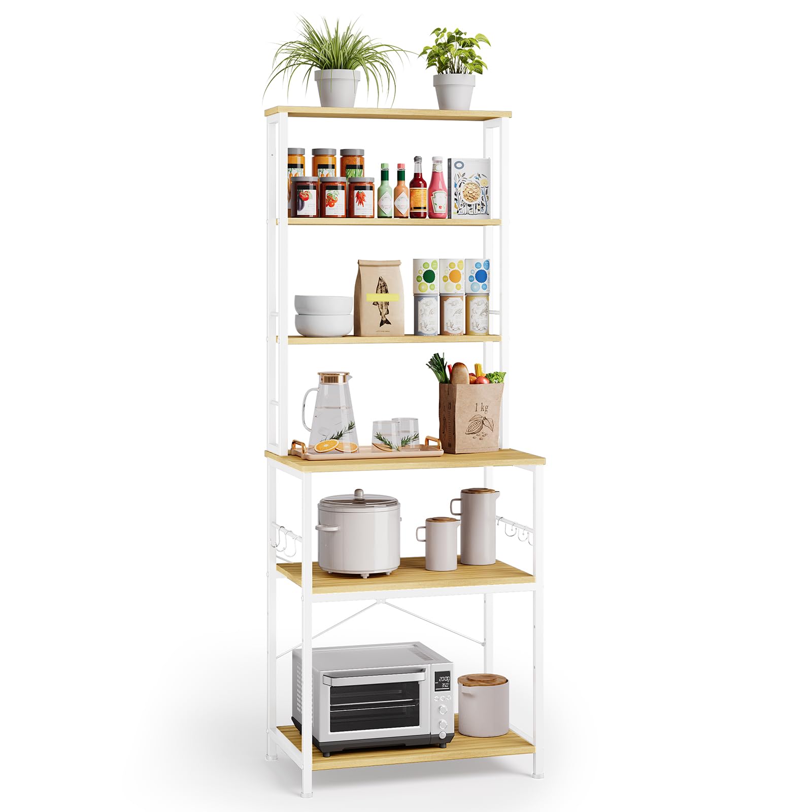 Xbro Scaffale da Cucina a 6 Ripiani, Struttura in Metallo con Ganci, Altezza Regolabile, Supporto per Microonde, Forno, Macchina da Caffè, 40 x 60 x 167 cm