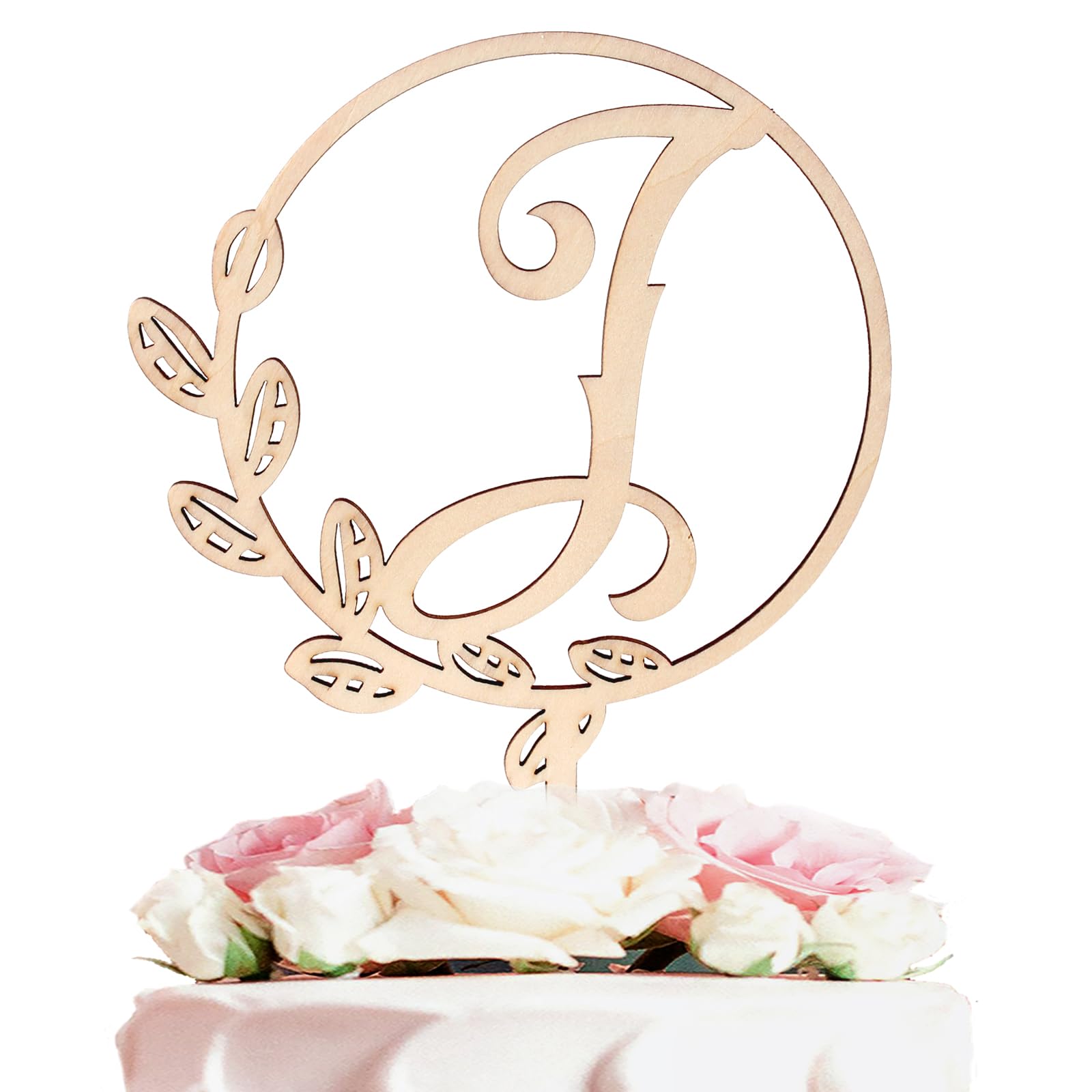 LINGTEER Tortenaufsatz aus Holz, personalisierbar, Buchstabe I, perfekt für Geburtstag, rustikale Hochzeit, Jahrestag, Andenken, Party-Dekoration