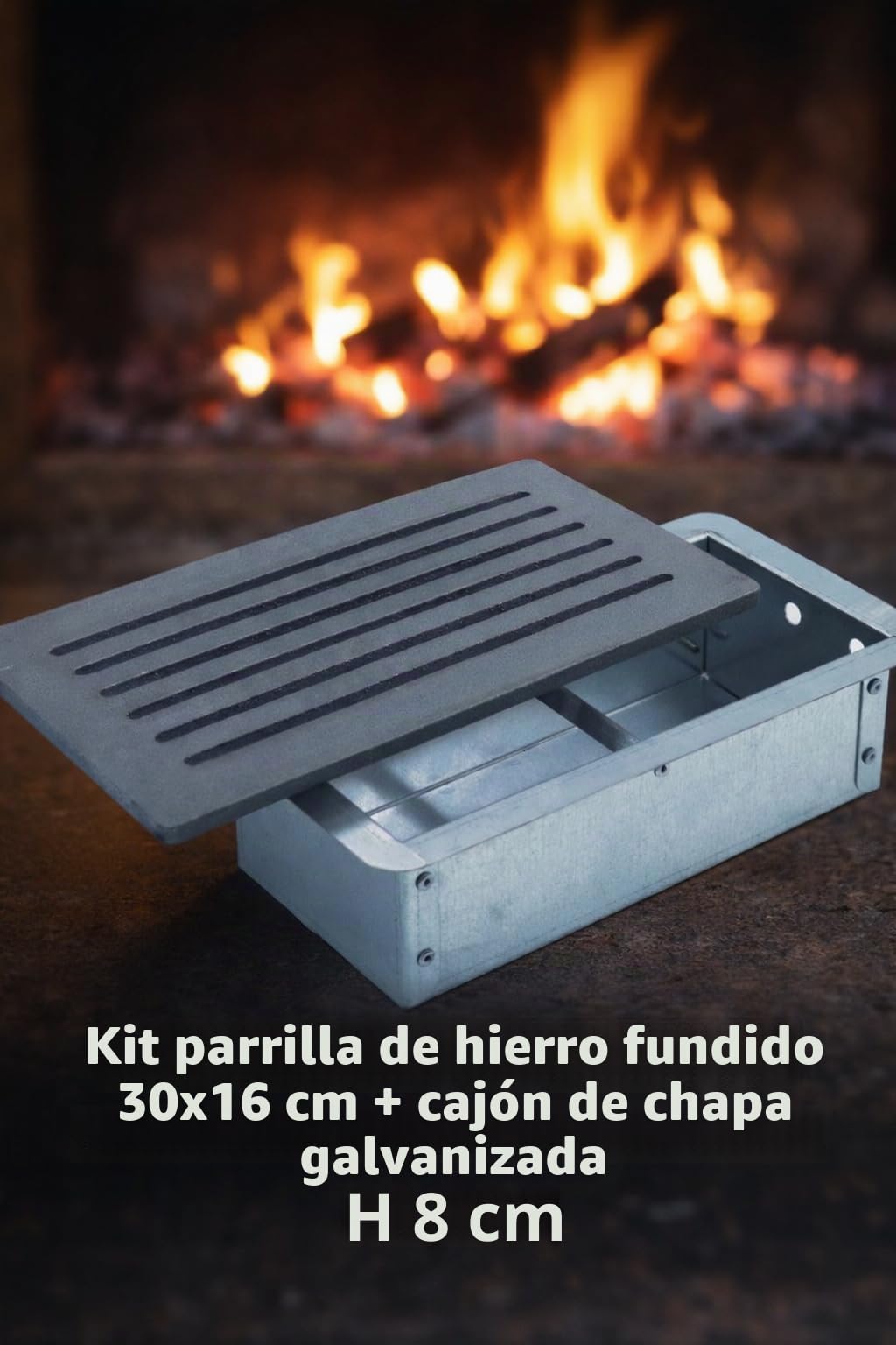 Fonderia Bongiovanni Rejilla de hierro fundido para chimenea | Estufa de pellets | Barbacoa fondo para cenizas | 30 x 16 cm Mod.L | con cajón recogedor de cenizas | Altura 8 cm | Accesorios para