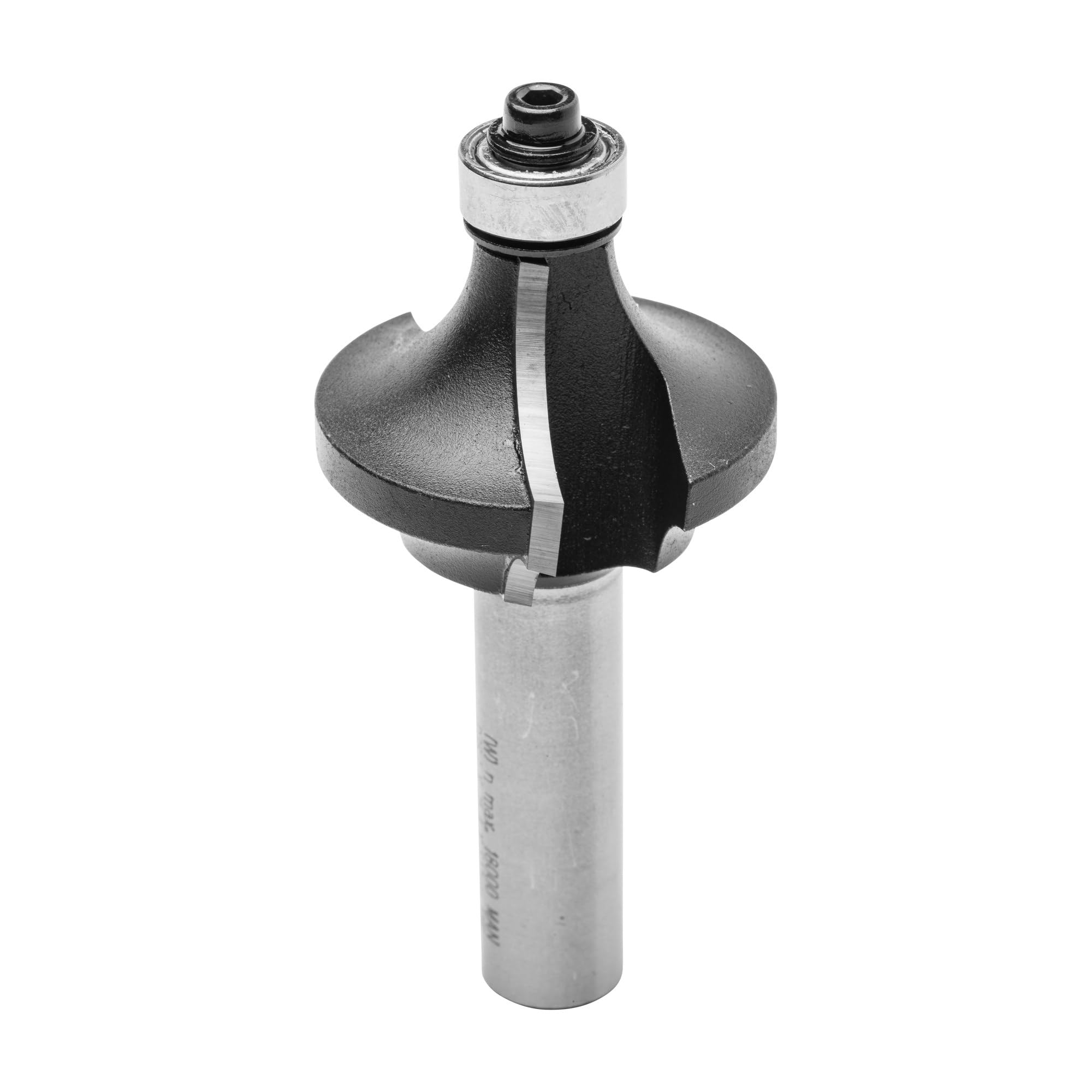 ENT 14580 Fresa de doble radio, en carburo, vástago (S) de 12 mm, diámetro (D) de 38,1 mm, longitud útil (NL) de 25,4 mm, radio 1 (R1) de 6,35 mm, radio 2 (R2) de 12,7 mm, longitud total (SL) de 40 mm, con rodamiento de bolas