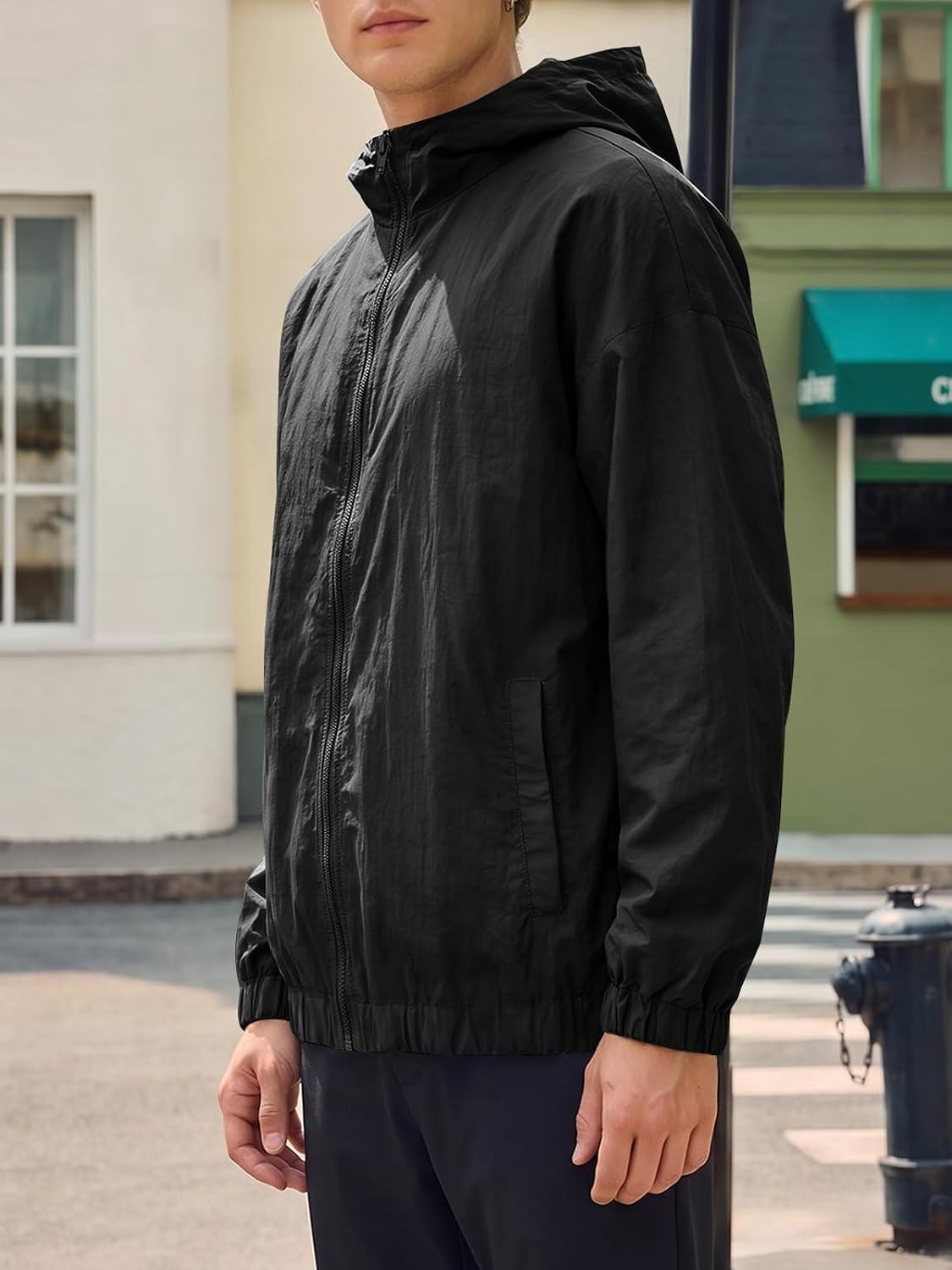 Yousify Mens Lightweight Windbreaker Jackets Outdoor Hooded Raincoat Jacket