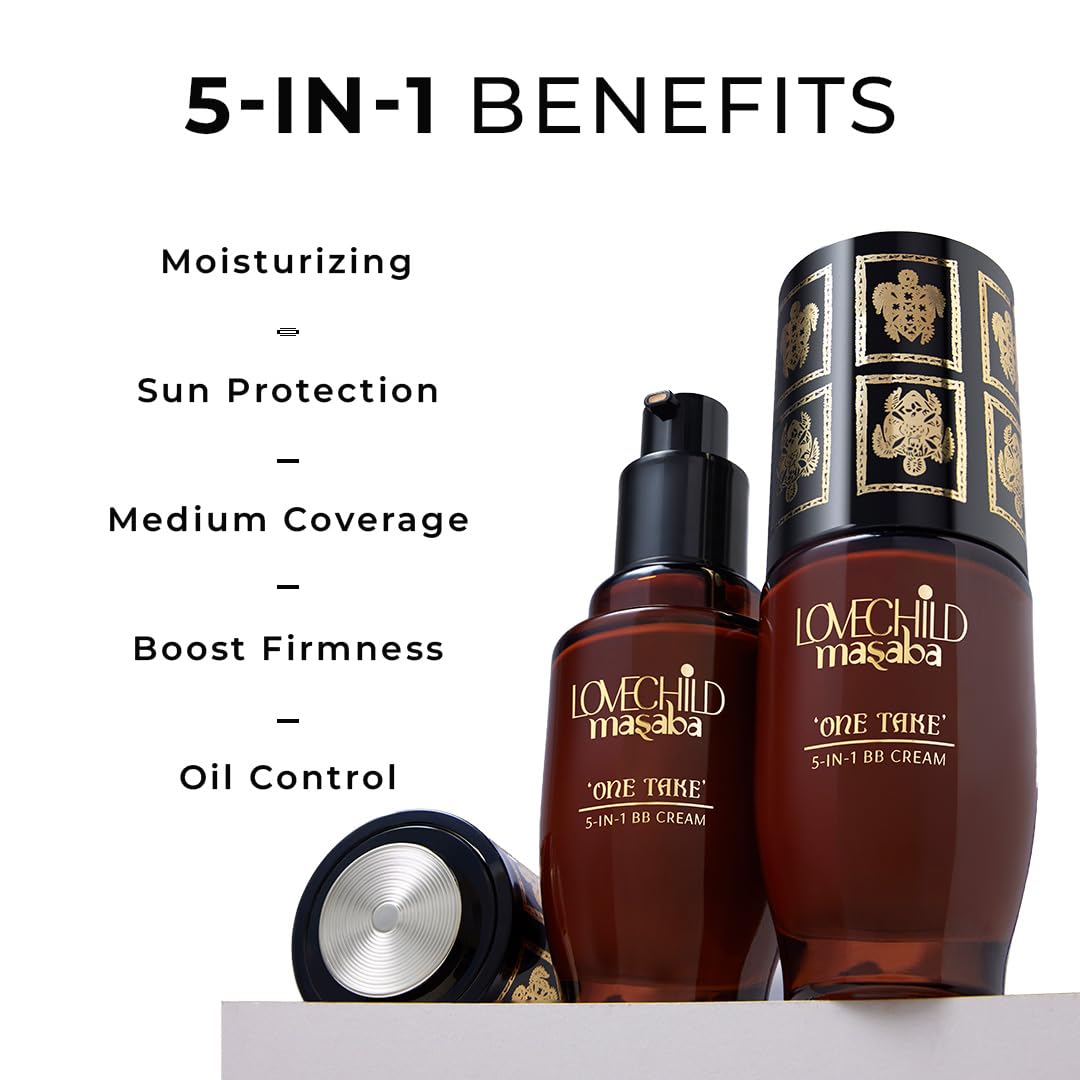 Lovechild Masaba BB Foundation One Take 5 in 1 Full Coverage SPF 20 PA++, Benefits of Serum, Primer, Moisturizer, Matte Finish for Flawless Skin, Sleepy Cinderella (30ml) 1
