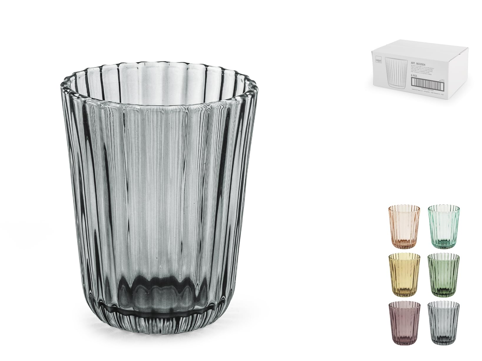H&H Set of 6 Emily Glasses Assorted Colours CC240