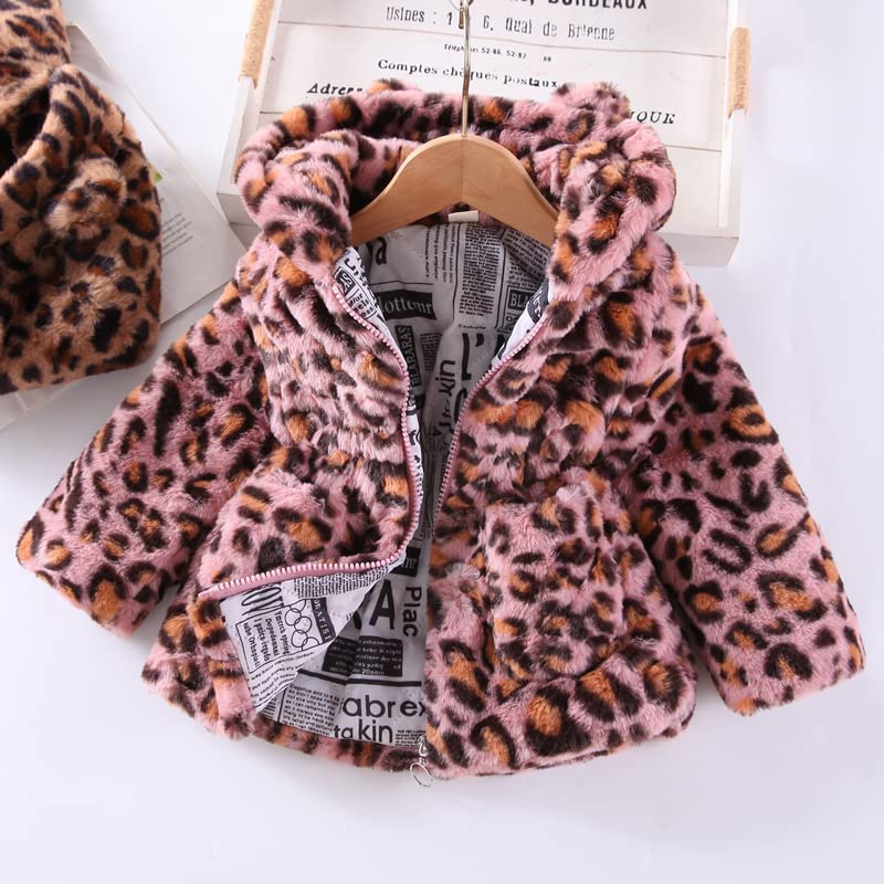 Girls Kids Winter Fleece Coat Toddler Fashion Leopard Hooded Faux Fur Jacket Baby Thicken Warm Full Zip Outerwear2