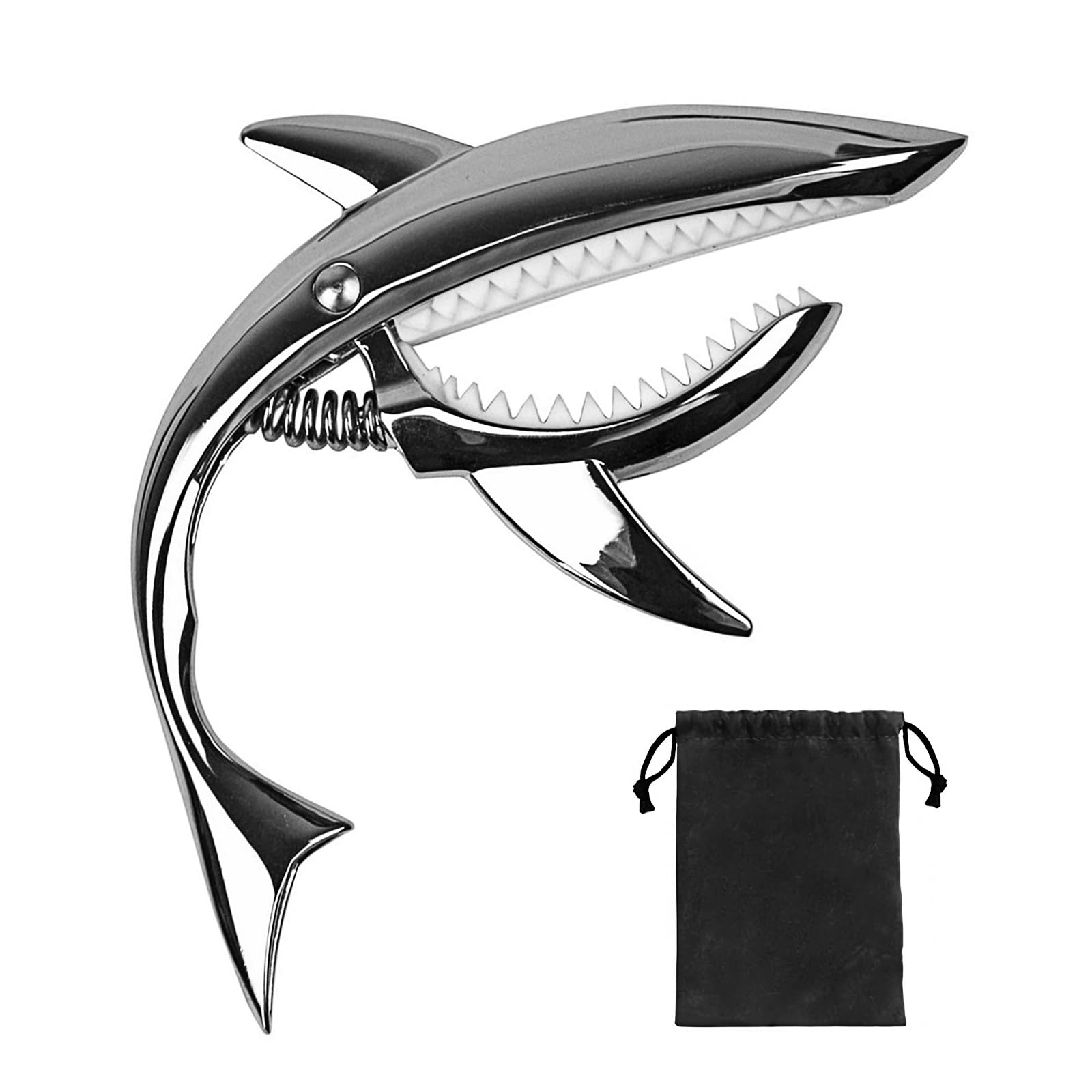 Musiin Shark Guitar Capo - Suitable for Electric Acoustic, Classical Guitars, Ukulele Zinc Alloy Spring Capo (Silver)