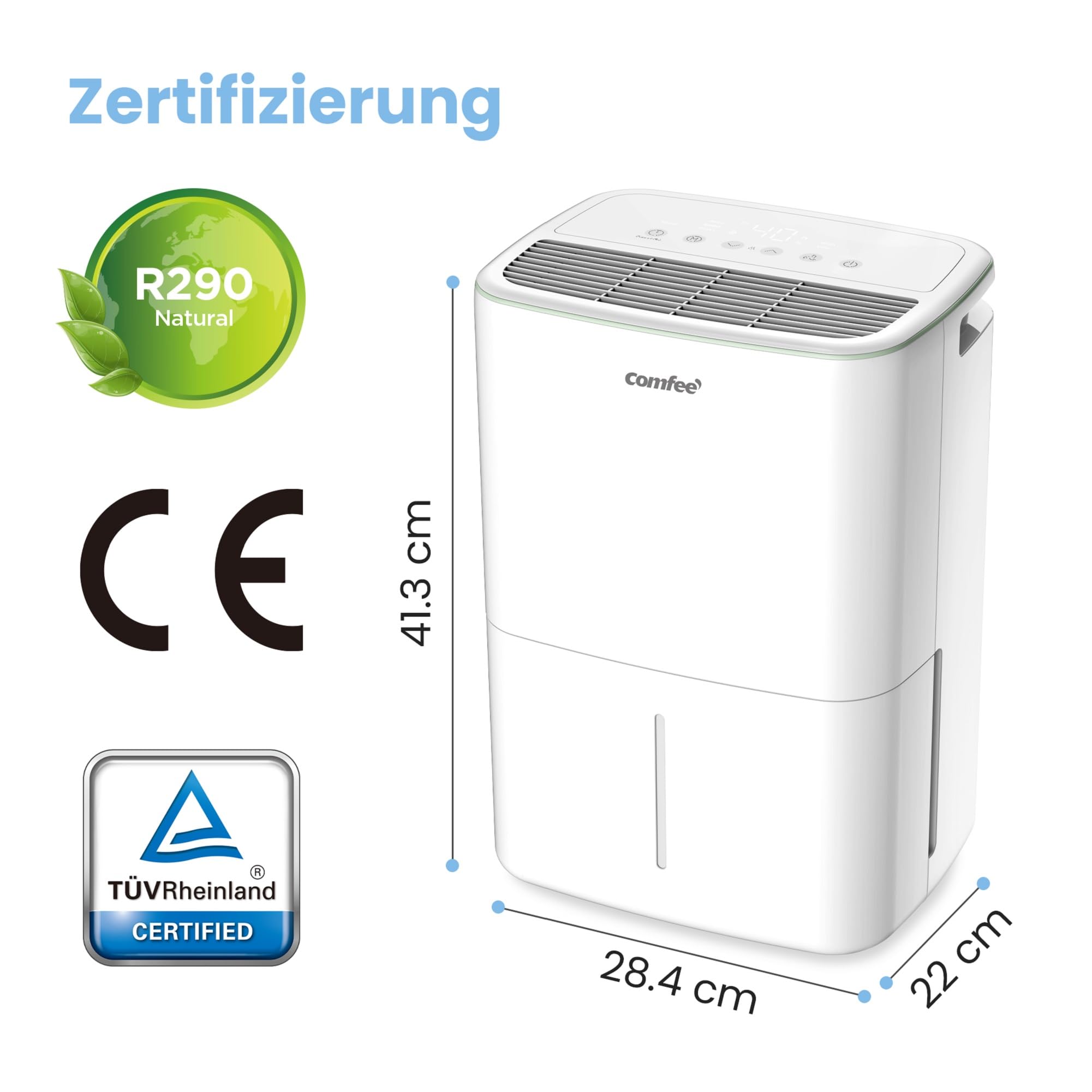 COMFEE Luftentfeuchter 12 Liter/Tag, für Räume bis 50 m³, Automatische Abtauung, Kindersicherung, R290