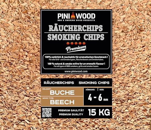PINI 15 Kg Räucherchips Buche 4-6 mm Smoking Chips Räucherspäne