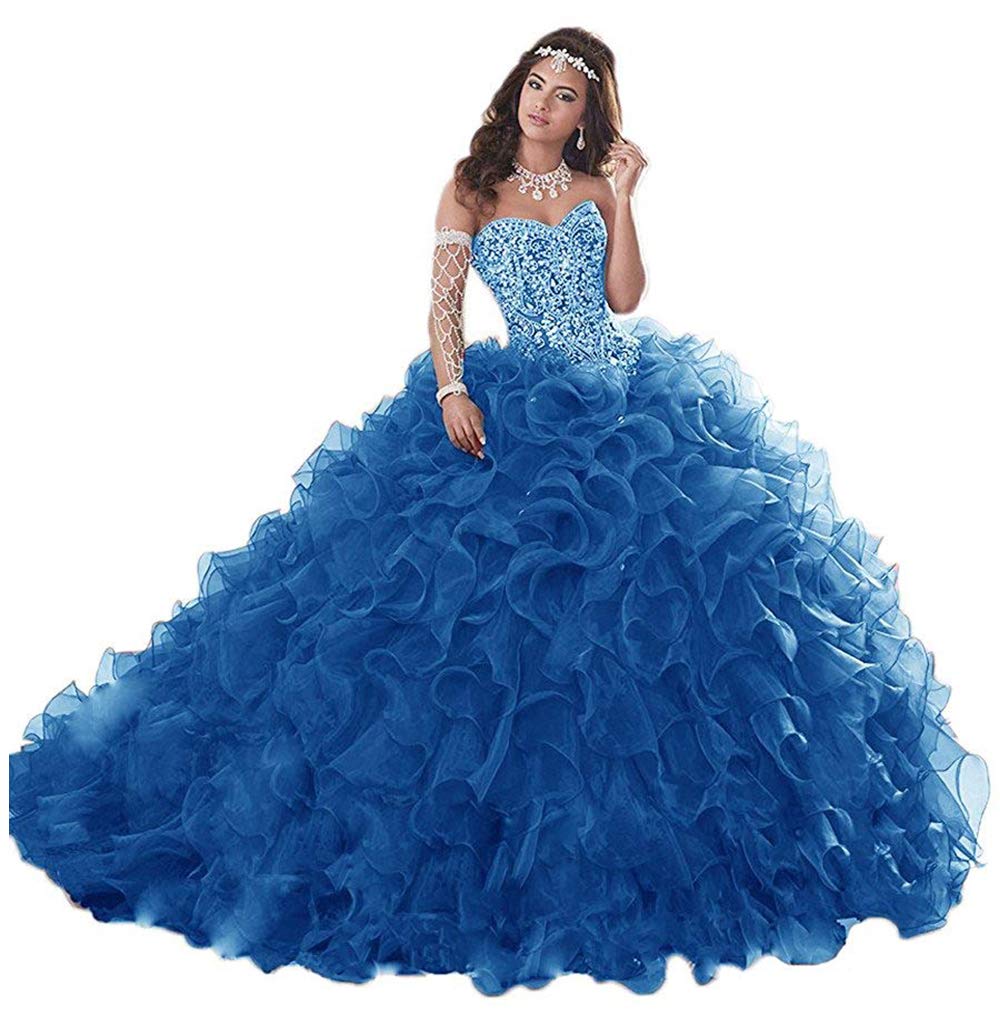 Wanshaqinwomens Heavy Beaded Sweetheart Ball Gowns Dresses Organza Ruffles  Quinceanera | Desertcart BAHRAIN