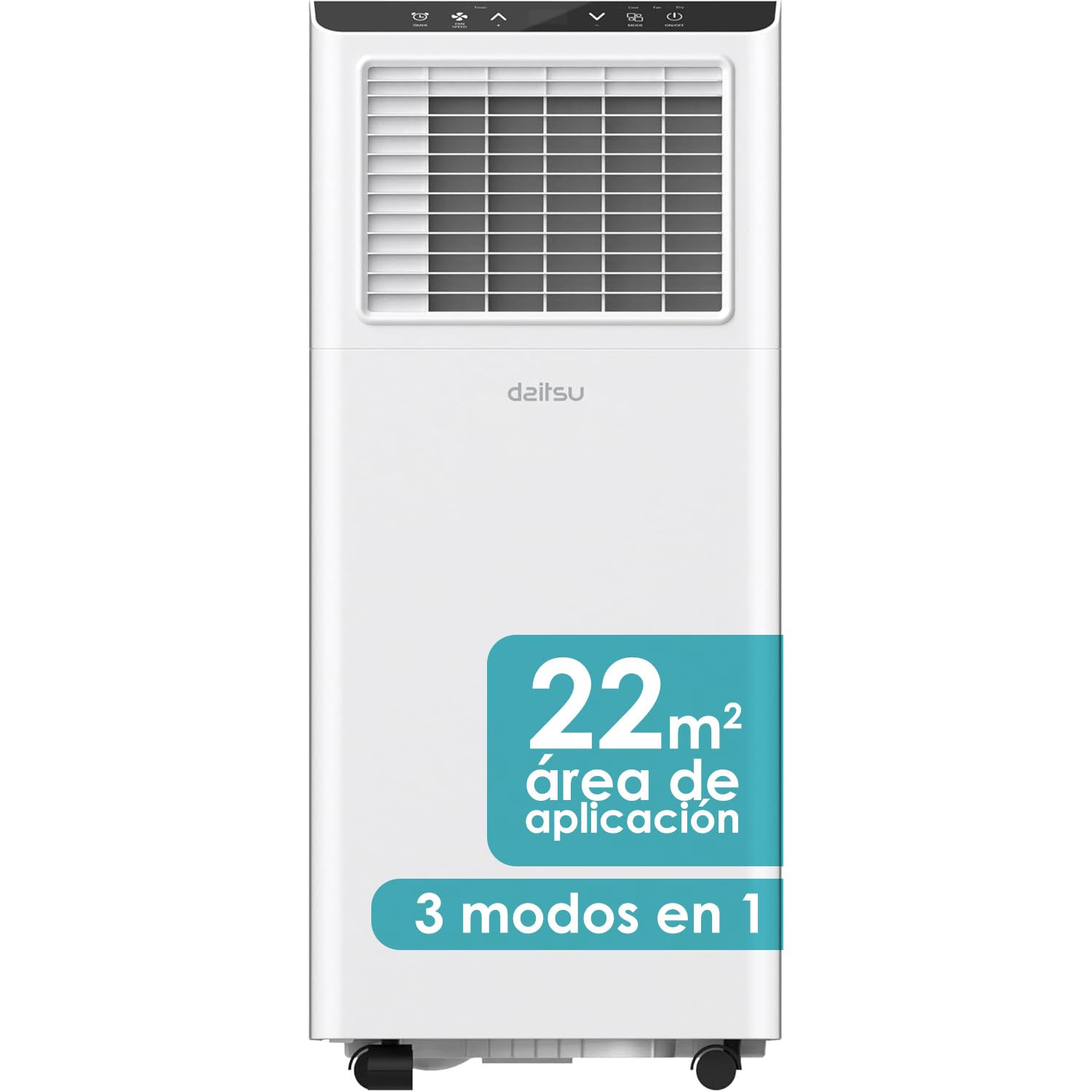 Daitsu Aire acondicionado portátil 3 en 1: Frío, Deshumidificador, Ventilador | Hasta 22 m² | Clase A | Mando inalámbrico | Silencioso y Compacto | Aeris Cool APD-09FXA