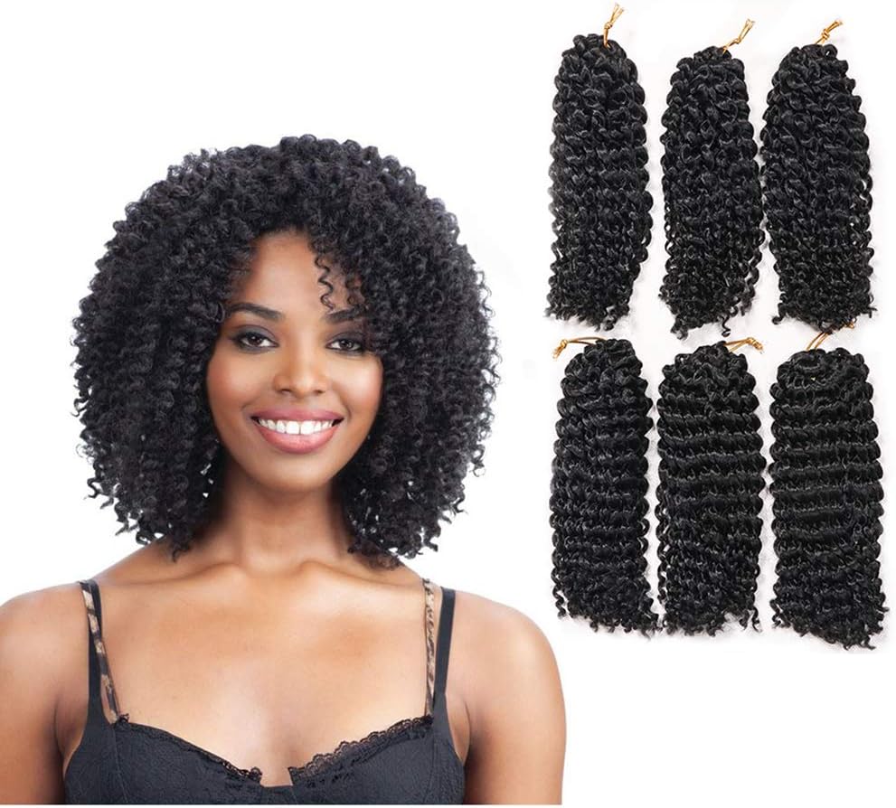 RuiFei 8 Inch Short Marlybob Crochet Hair 6 Bundles/Lot Curly Crochet Braids Ombre Braiding Hair Synthetic Hair Extension (1B#)