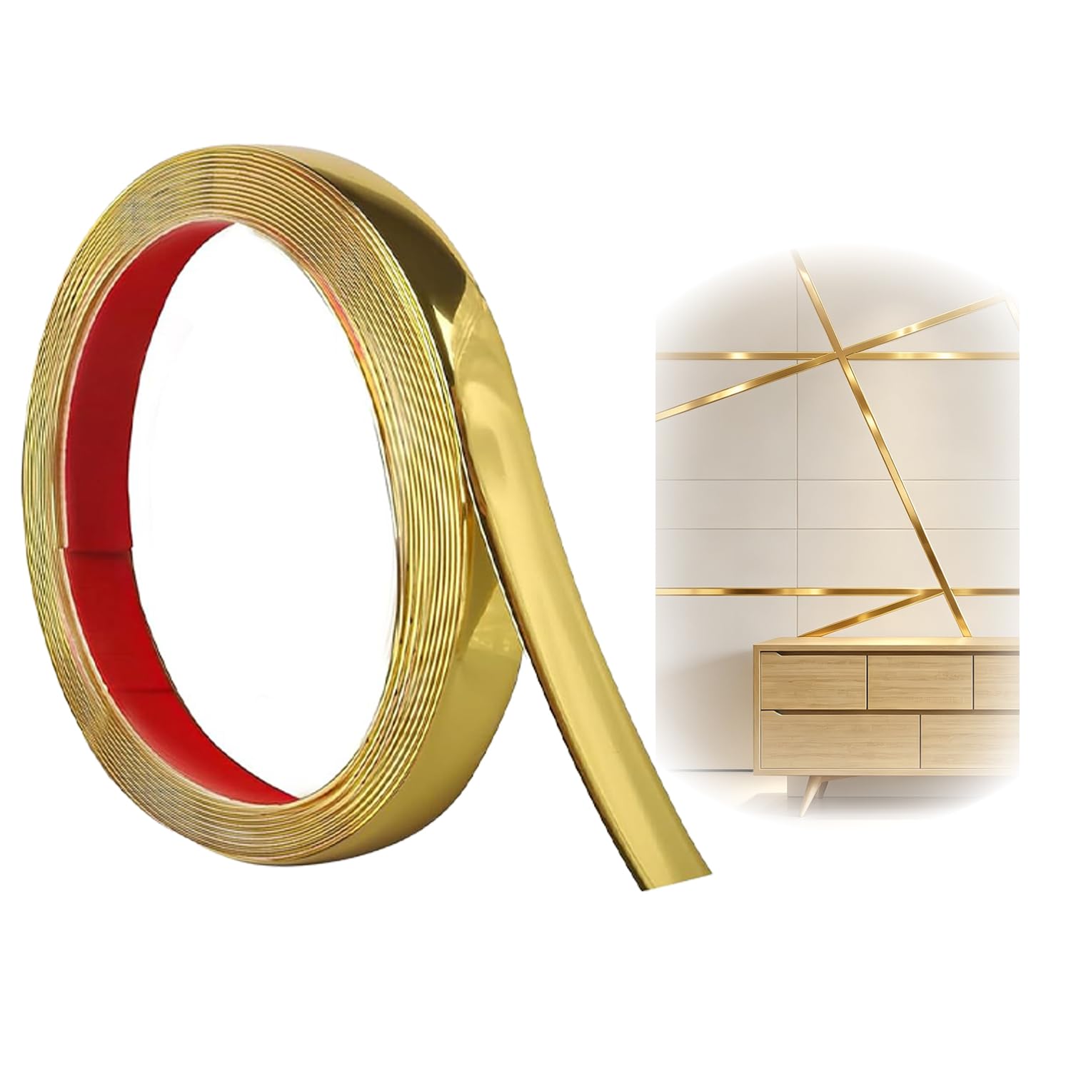 Peel and Stick Moulding Trim, Wall Moulding, Tile Trim(Gold, 1cm×3m)