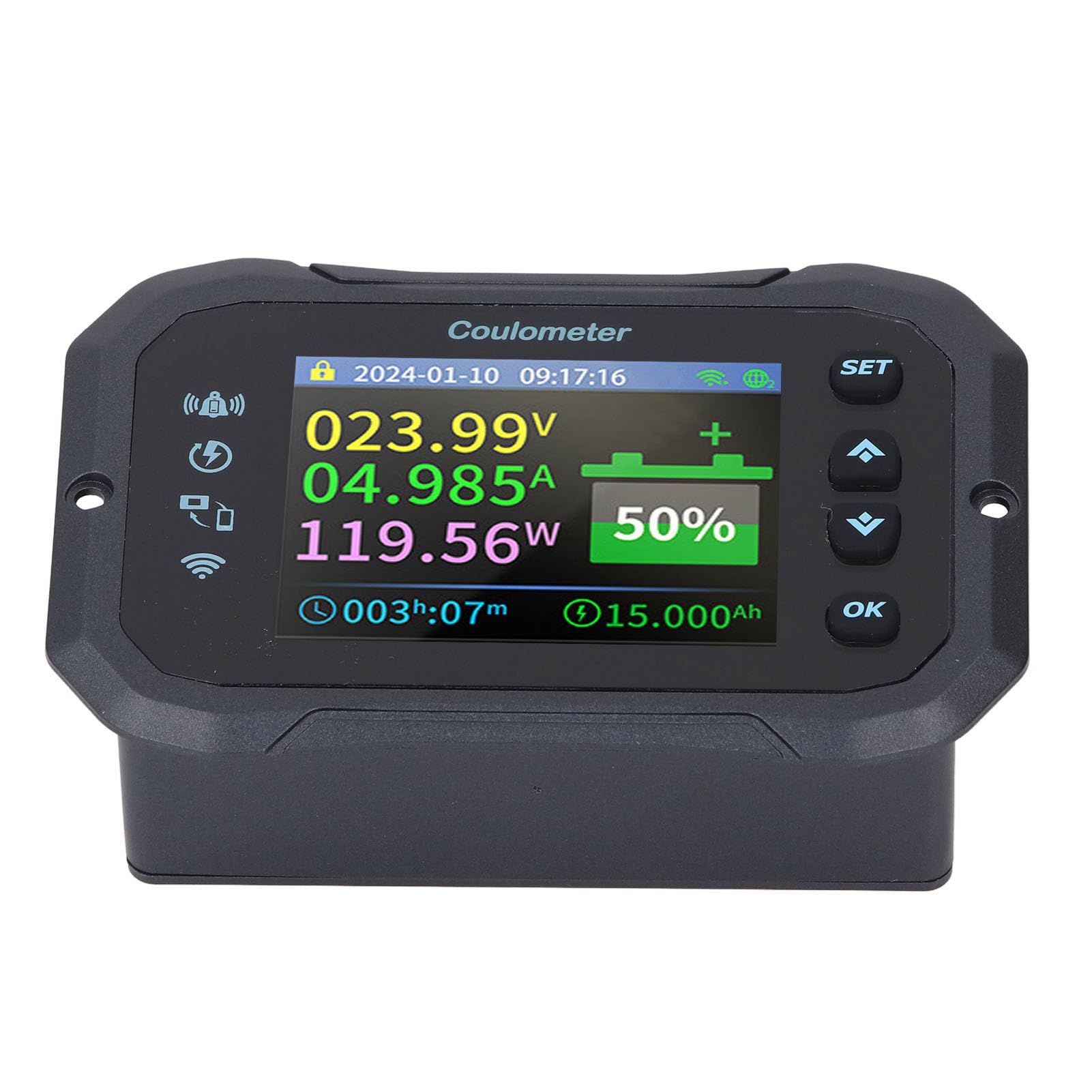 Fafeicy WiFi Bluetooth Monitor Baterii 10-100 V 400 A Coulomb Miernik Napięcia Prądu Wskaźnik Pojemności Pilot do Samochodu Kempingowego z Brzęczykiem i klawiaturą silikonową