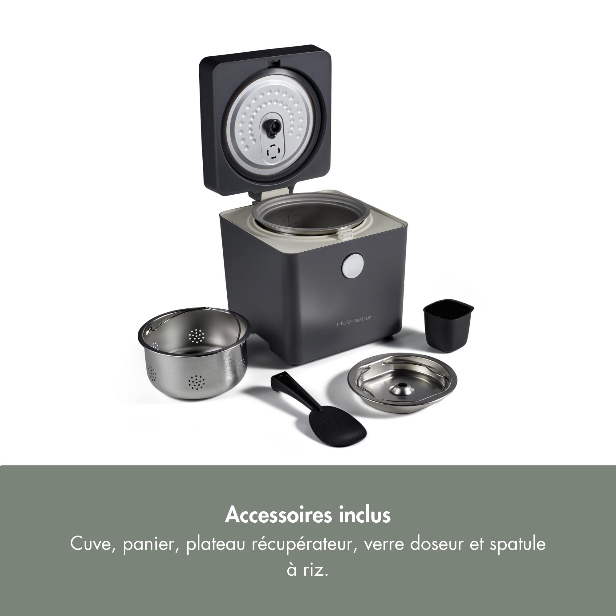 riviera&bar Cuiseur à Riz Low Sugar – Réduction de l'Amidon – 5 Programmes de Cuisson – Cuve Inox Sans Revêtement – Maintien au Chaud jusqu'à 24 h – Compatible Lave-Vaisselle