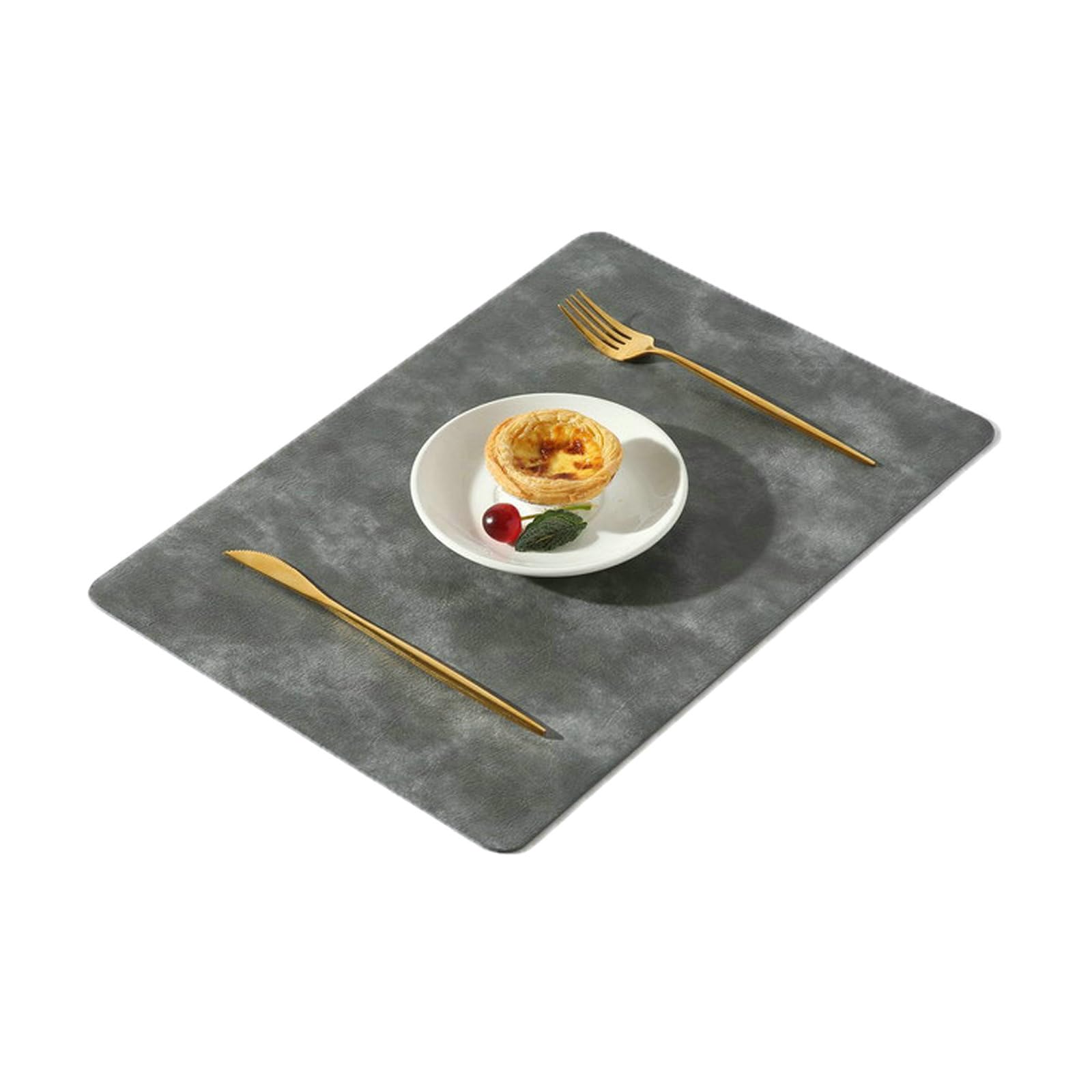 Juego de 6 manteles individuales de mesa, lavable, piel sintética, rectangular, color liso, reversible, con textura de piel de vaca antideslizante, fácil de limpiar, gris, 43 x 30 cm