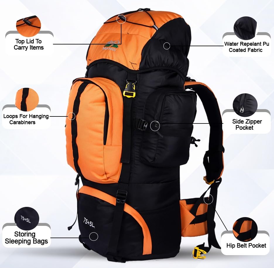 Image of hiker's way 75+5 Ltrs Rucksack bags Rucksacks for men Trekking bags for men backpacks Travelling Bag For men and women with waterproof compartment with rain cover