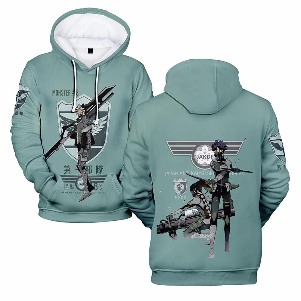 Charous Unisex Green Anime Kaiju No.8 3D Digital Cartoon Print Hoodie Sweatshirts Used For Manga Kaiju No.eight Fans Cosplay Gift