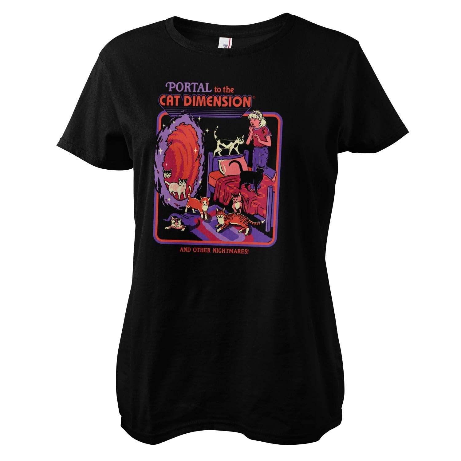 Steven Rhodes Women's Black Officially Licensed Portal To The Cat Dimension T-Shirt (Black), Small