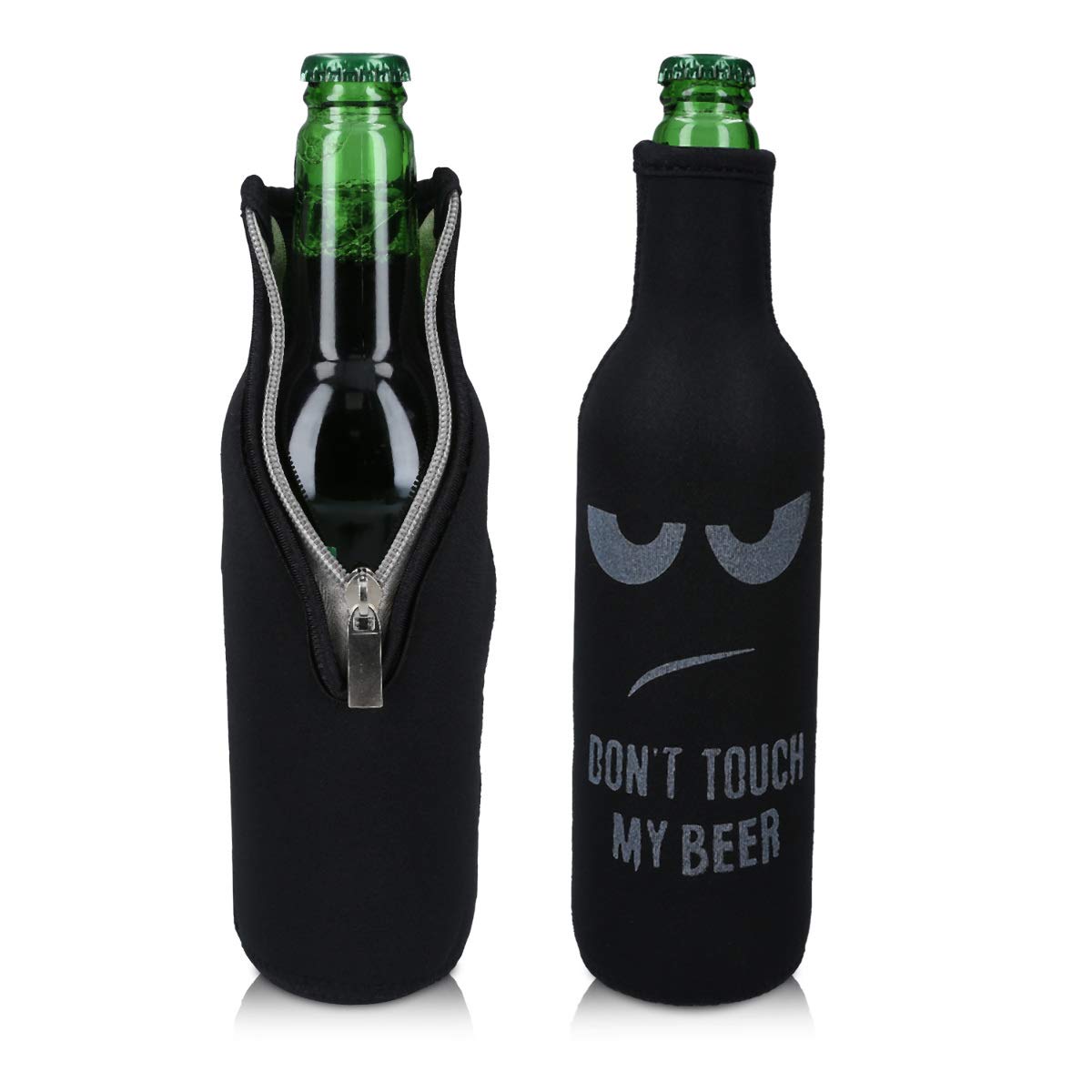 kwmobile 2 x 330-500 ml pojemnik chłodzący do butelek – do piwa i innych napojów – neoprenowy chłodzący Don't touch my beer biało-czarny