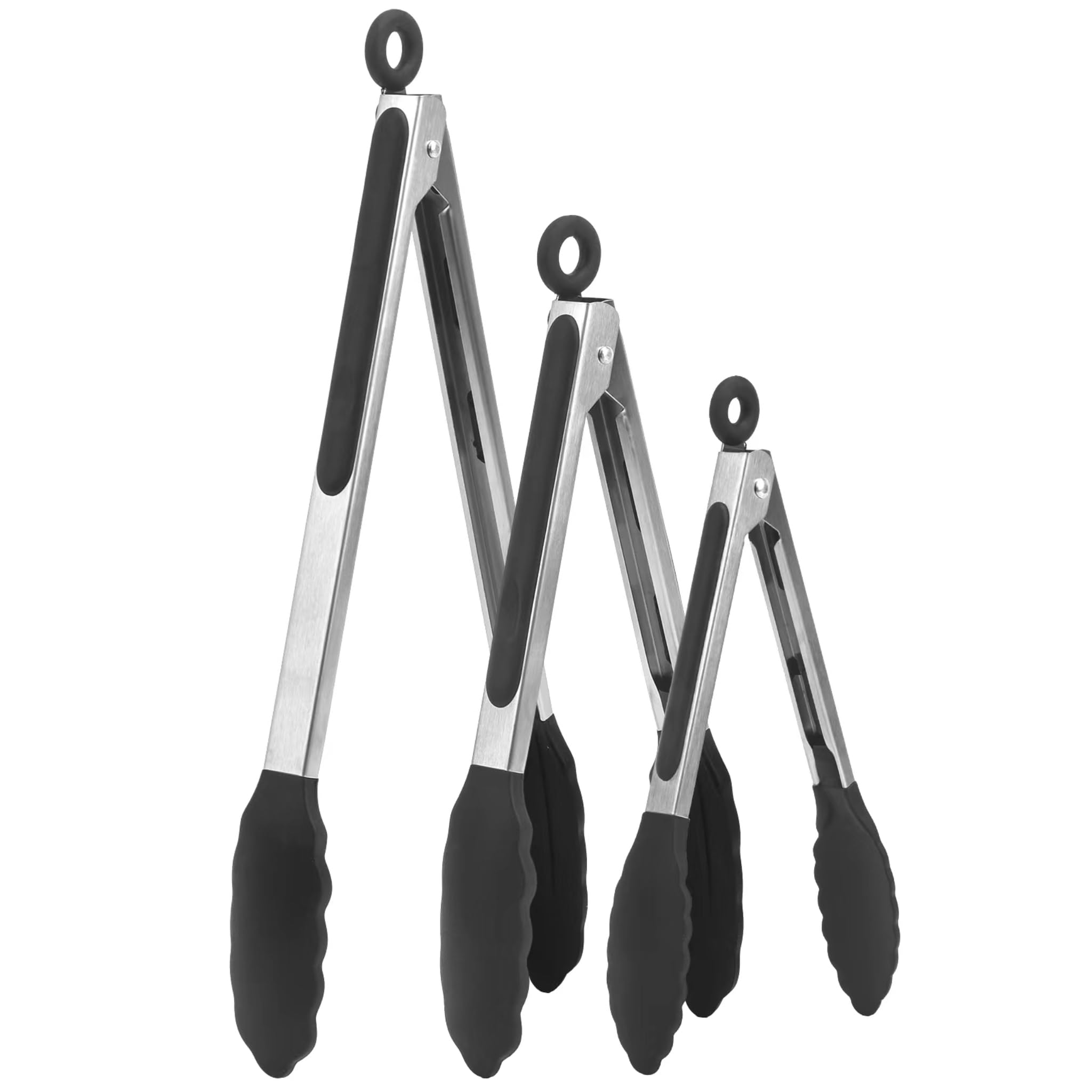 Lot de 4 pinces de cuisine en silicone verrouillables pour buffet, pinces de service en acier inoxydable, 19,2 cm, 30,5 cm et 30,5 cm avec embouts en silicone, spatule en silicone antiadhésive,