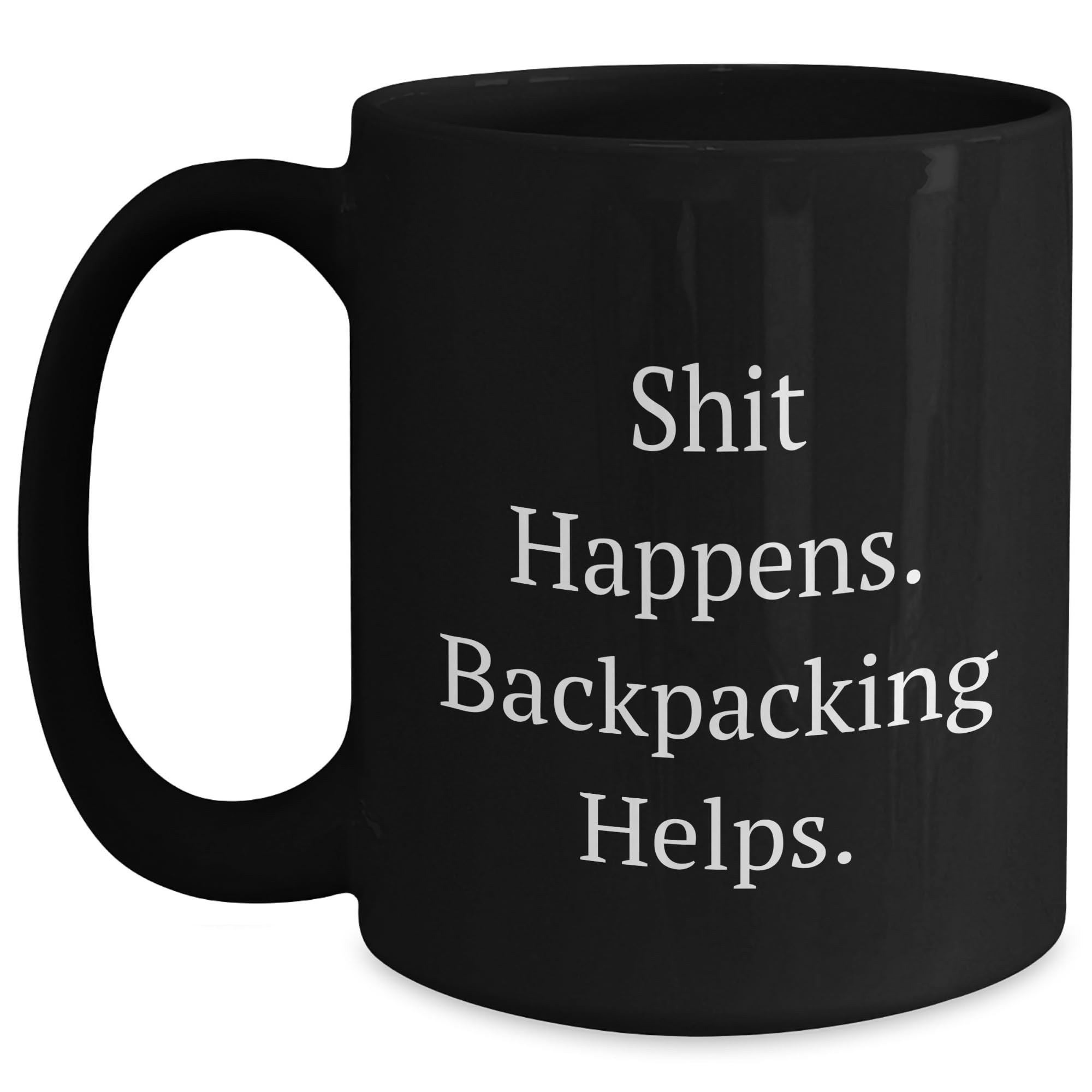 Backpacking Mugs for Men Women Friends Family, Funny Black Coffee Mug, Gifts from Back to the Wilderness, for Hiking Backpackers, Christmas Unique Gifts