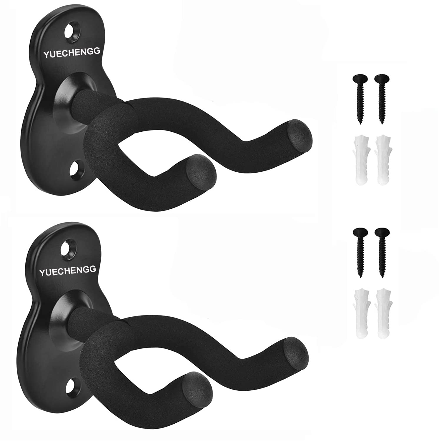 2 Pack Guitar Holder Wall Mount Guitar Hanger, Guitar Wall Mount Display Bracket Hooks for Electric Guitar, Classical Acoustic Guitar, Bass Ukulele Mandolin Banjo, Black