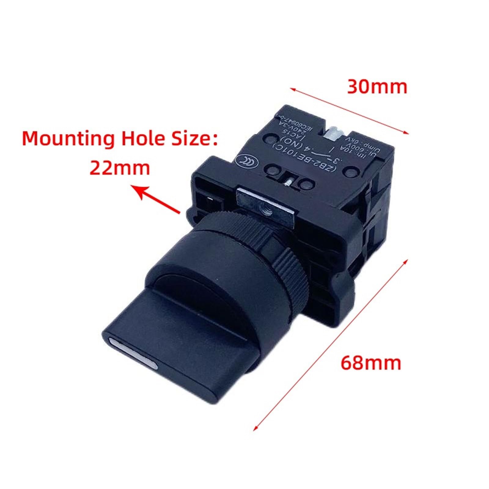 XB2-ED Electrical Rotary Switch Knob 10A 660V Black 2/3 Positions Button Selector Self-locking Fixed Type 1Pcs(3 Position 1NO1NC)