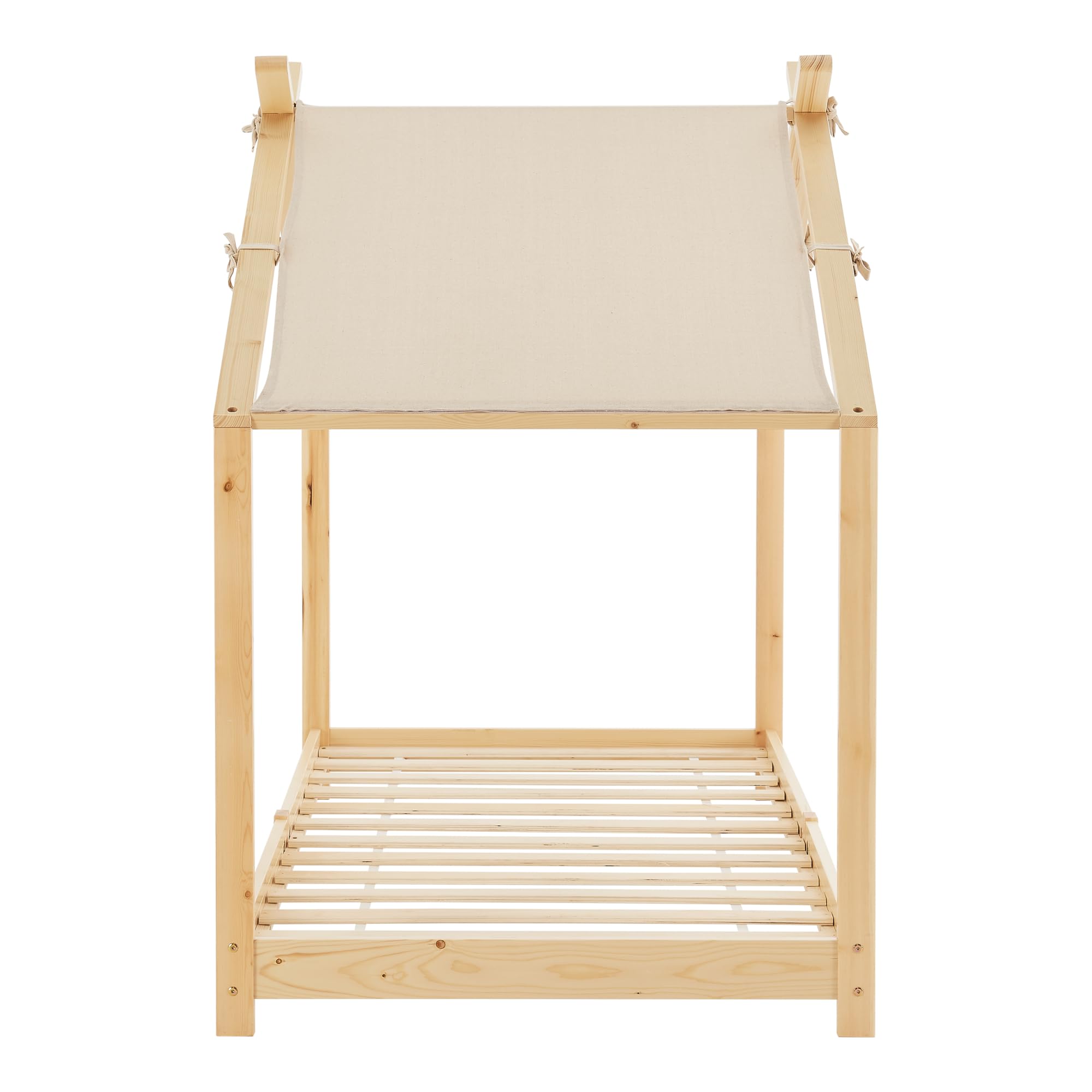 [en.casa] Kinderbett Brome Hausbett 90 x 200 cm Jugendbett Bettenhaus mit Lattenrost und Abnehmbarem Stoffdach Montessori Bett aus massiver Kiefer Bettgestell Holz Weiß