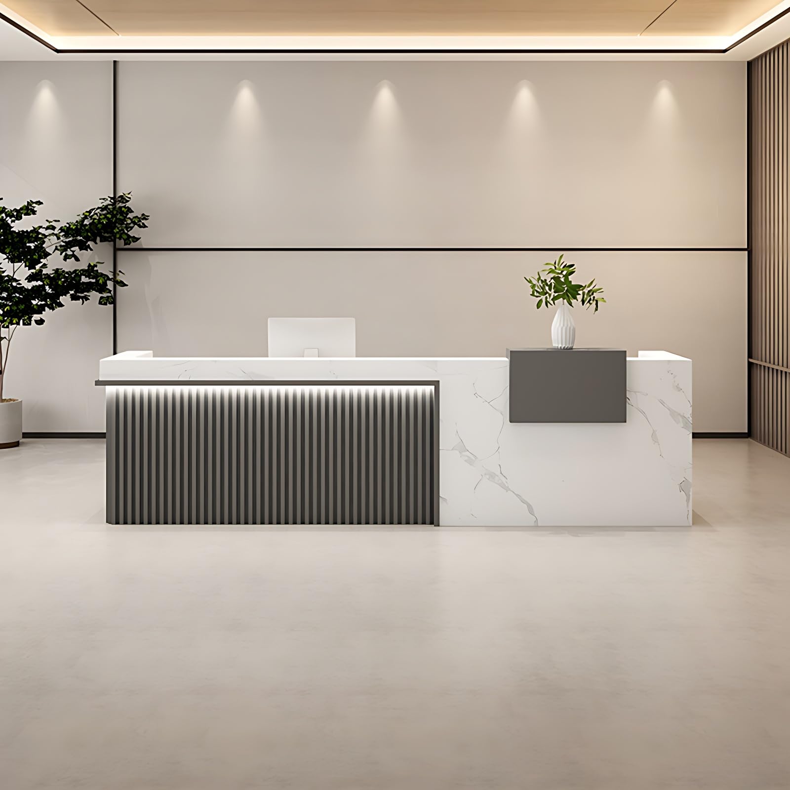 ZGNBSD Reception Desk - Retail Counter with Hidden Lighting, Front Desk Checkout Counter, Customizable Logo, Display Area, No Assembly Required, Ideal
