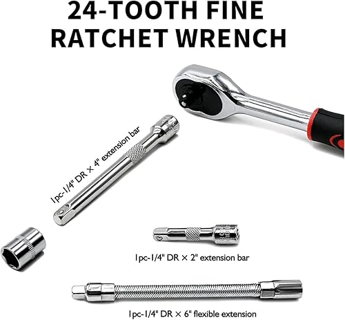 Miniatura 4 de Juego de llaves de trinquete de 46 piezas de 14 de pulgada es un regalo único para hombres para mantenimiento de automóviles y uso doméstico