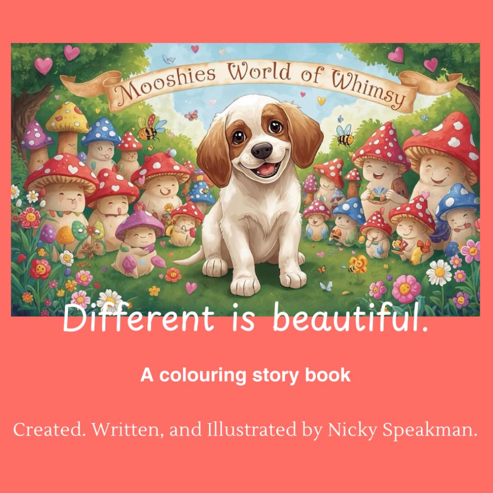 Mooshies world of whimsy. Different is beautiful: a colouring story book. Created, written, and illustrated by Nicky Speakman