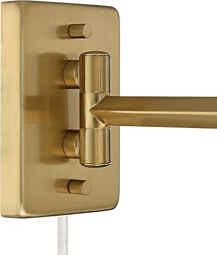 Miniatura 9 de 360 Lighting Clement - Juego de 2 lámparas de pared modernas con brazo oscilante, color dorado cálido, pantalla de lino blanco con tapa dura para