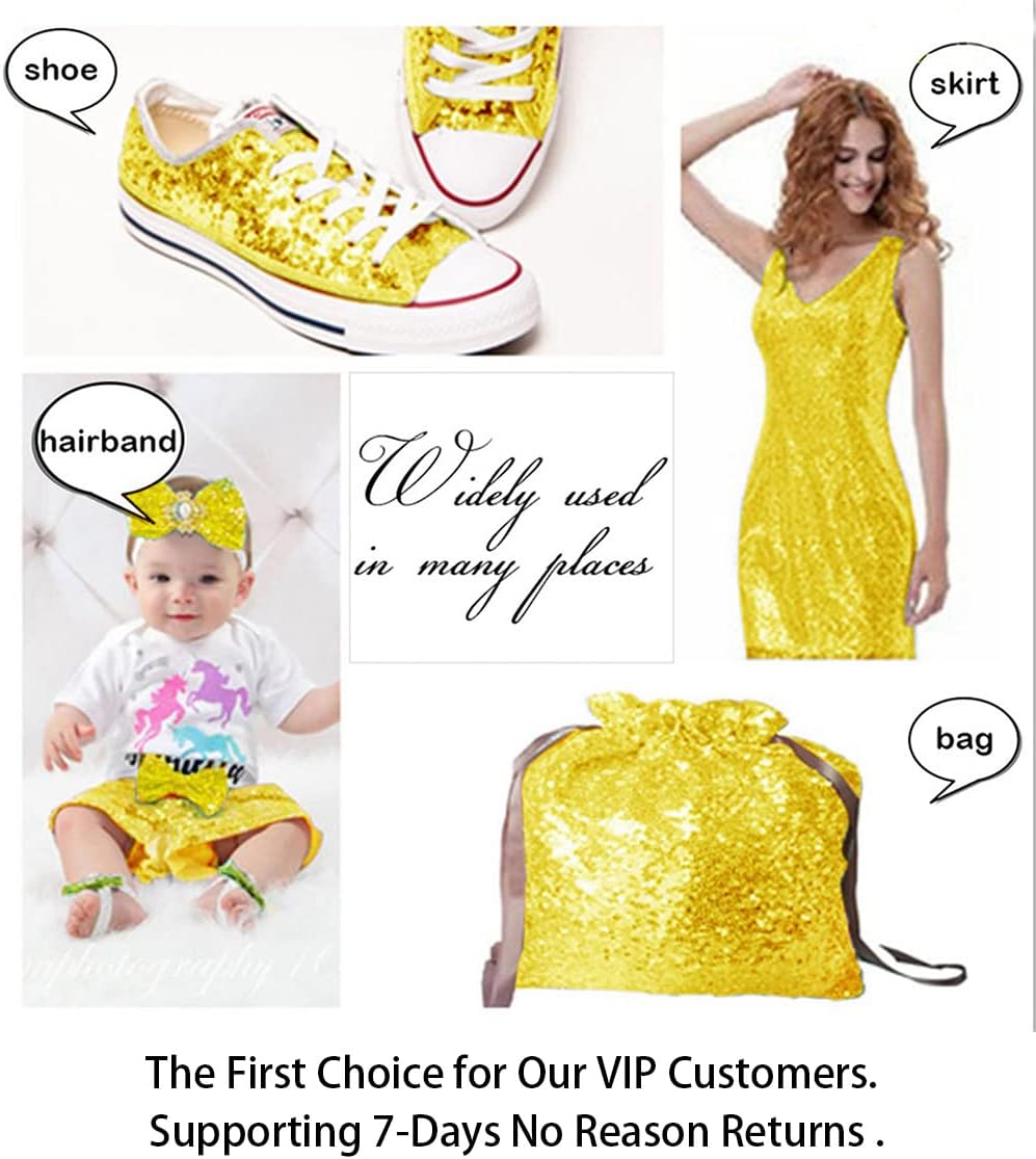 ShiDianYi Yellow Sequin Fabric 15Ft 5 Yard Sequin Fabirc for Sewing Glitter Fabric by The Yard Yellow Sparkle Fabric for Dress Sequin Mesh Fabric for Baby Shower Party Decoration