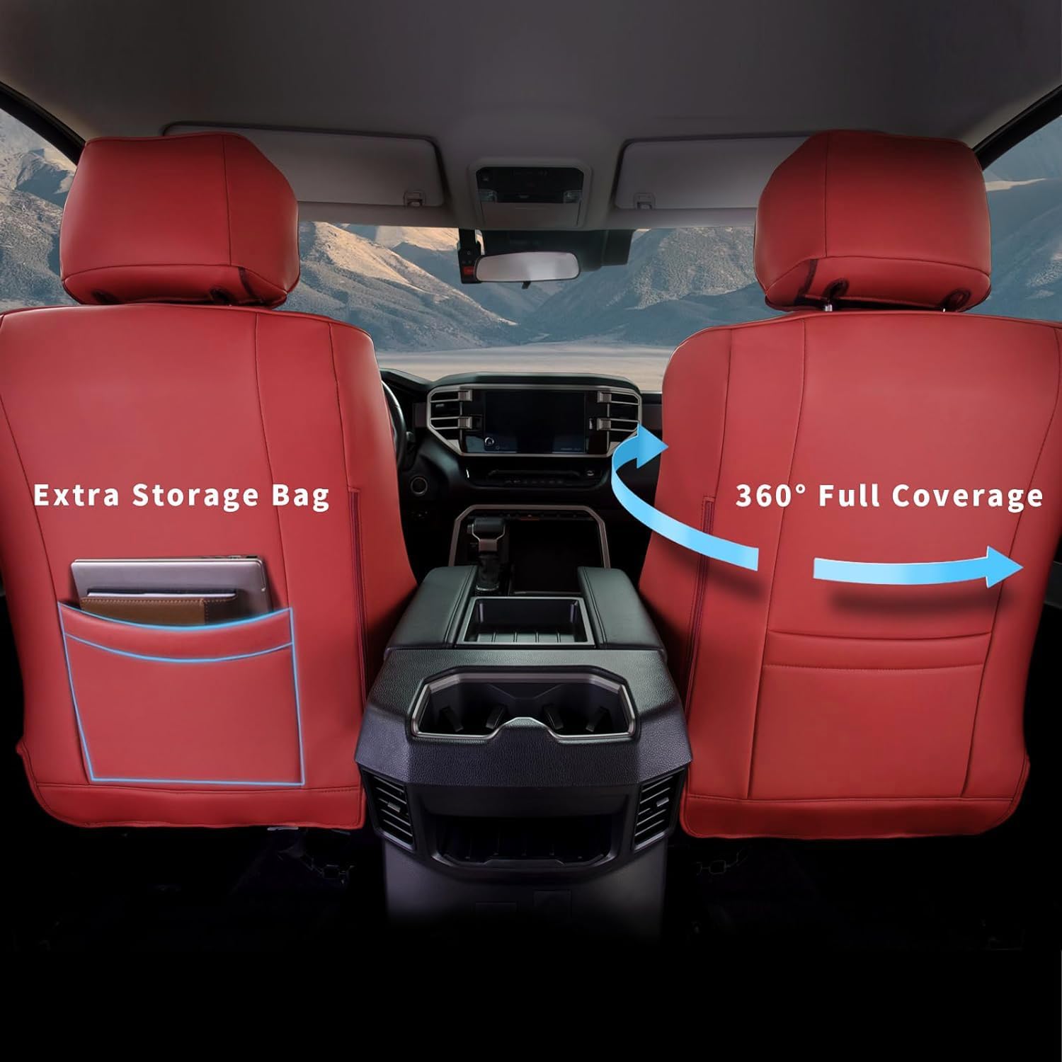 CoverCenter® for Toyota Tundra Seat Covers 2025 2024 2023 2022, Custom-Fit Full Set Red Seat Cover for 2022-2025 Tundra Double/CrewMax Cab SR SR5 Durable Luxury Leather Tundra Trucks Accessory