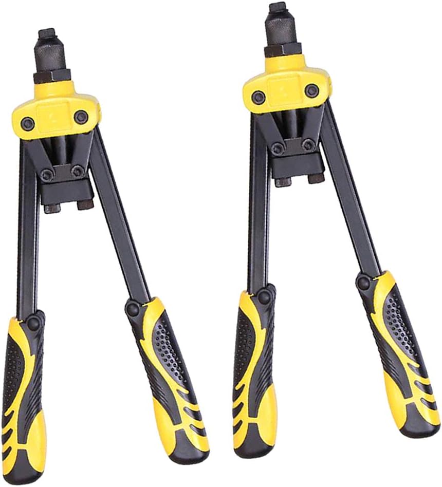 Heavy Duty Hand Riveter Tool Set, Alloy Steel Manual Rivet Gun with 3 Nosepieces, Short Handle for Maximum Leverage, Versatile for Setting Large Diameter Rivets, Pot Rivet Tool