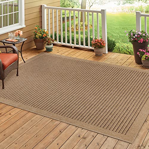 HomebyHome Outdoor Teppich Wetterfest 120 x 170 cm Natur Sisal und Jute Optik - Balkon Teppich Wasserfest Vintage Design Pflegeleicht - Waschbarer Teppich Küche, Garten, Terrasse und Camping