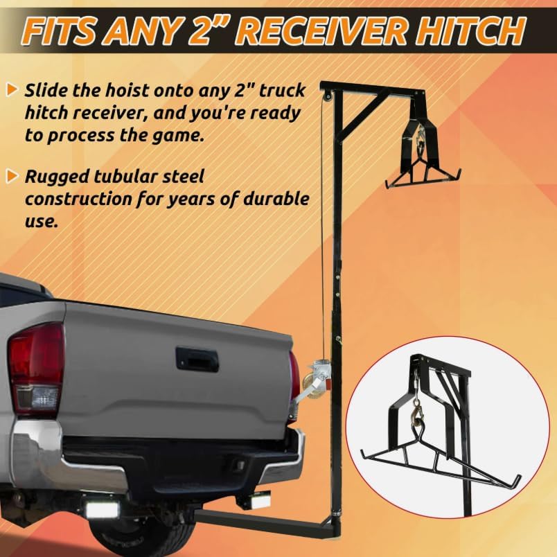 2" Hitch Game Hoist 600LB Big Game Hunting Deer Hoist Winch Lift Gambrel Set