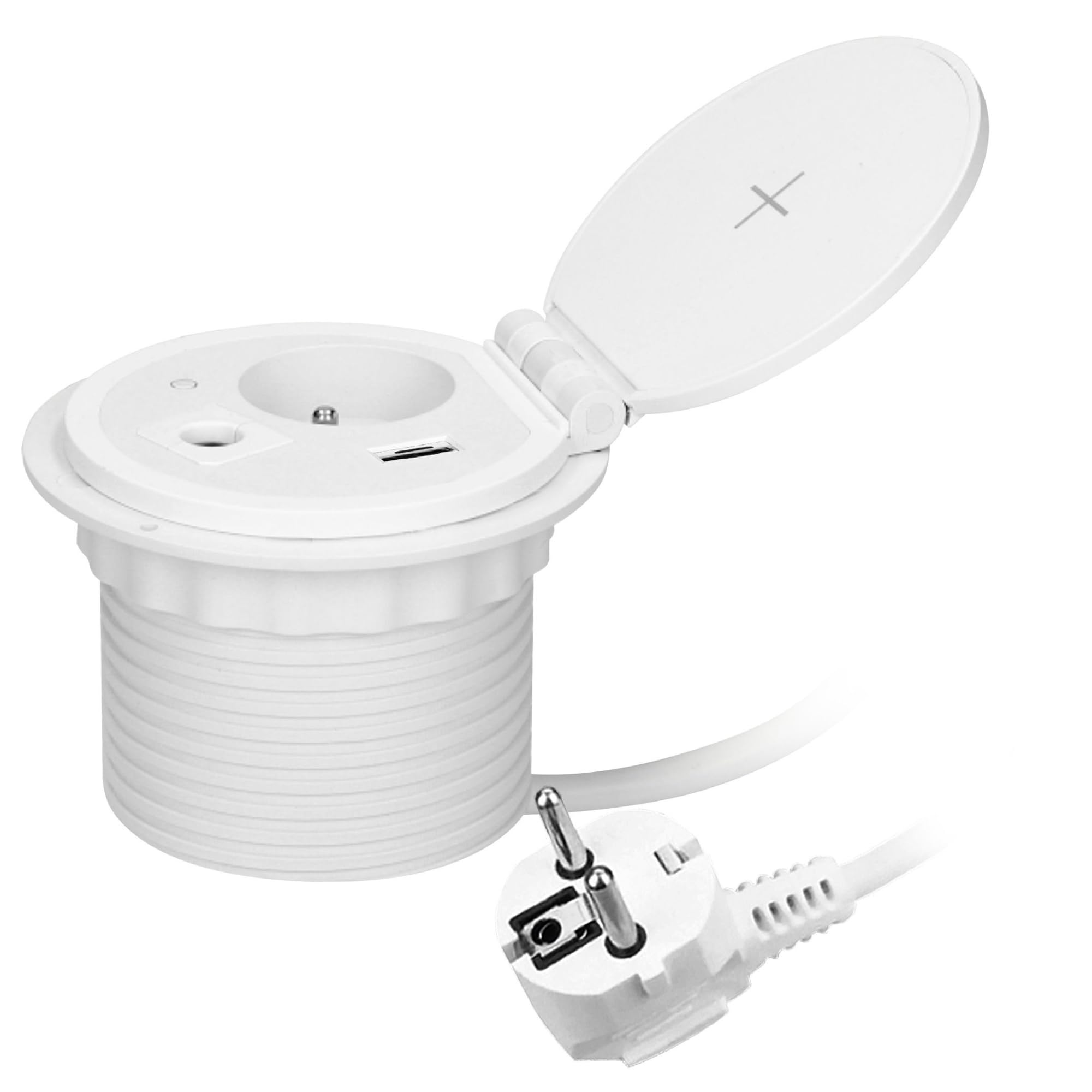 Möbelsteckdose Ø8cm mit induktivem Ladegerät, USB-Ladegerät (französische Produktversion)