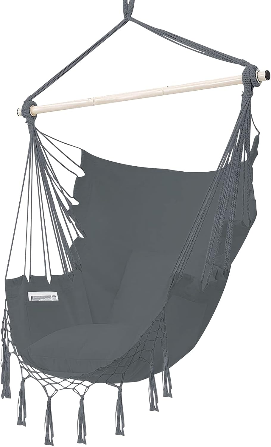 joybest Hammock Chair Hanging Rope Swing Seat Chair with Pocket Max 350 Lbs for Indoor Outdoor Home Bedroom Garden, Seat Cushions Not Included (Grey)