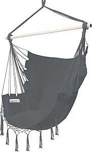 joybest Hammock Chair Hanging Rope Swing Seat Chair with Pocket Max 350 Lbs for Indoor Outdoor Home Bedroom Garden, Seat Cushions Not Included (Grey)