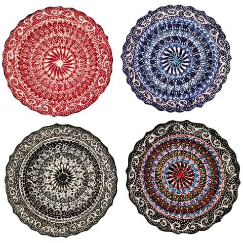 Ayennur Turkish Decorative Plates Set of 4 - 5.11" Multicolor Handmade Ceramic Ornament for Home&Office Wall Decors (Set 4(7.08 inch)) Cover