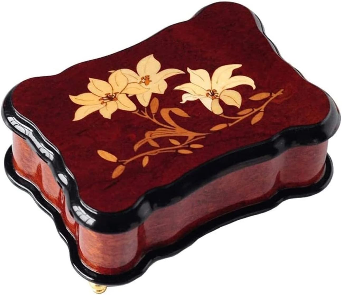 花の装飾付き木製オルゴールボックス 花の装飾付き木製オルゴールボックス 花の装飾付き木製オルゴール