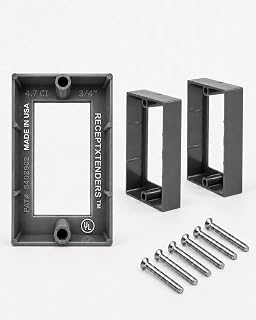 ReceptXtenders 3/4" Single Gang Outlet Box Extender, UL Listed Electrical Box Spacer for Outlets & Switches, Gray, 3 Pack with Screws