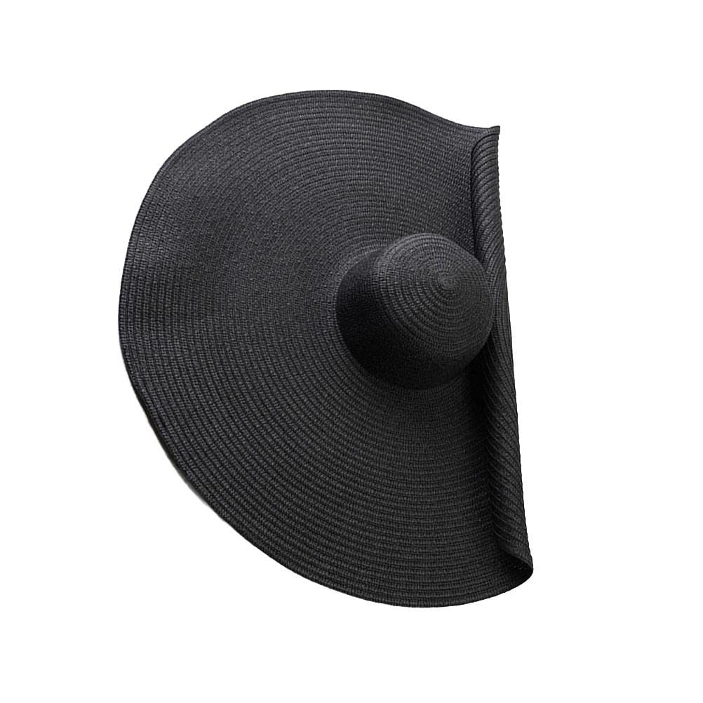 BTSEURY Oversized Beach Straw Hats Women Floppy Hat Straw Women's Straw Hat with Wide Brim Packable Beach Sun Protection Hat, A Black