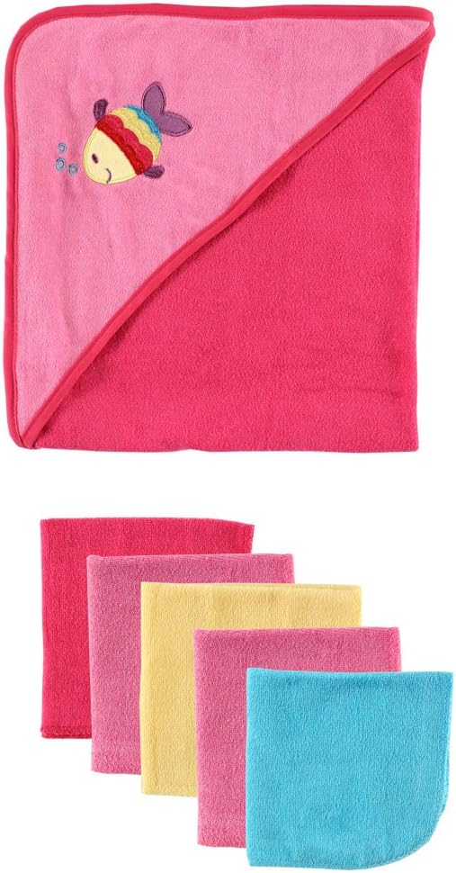 Luvable Friends Hooded Towel with 5 Washcloths, Pink (Discontinued by Manufacturer)