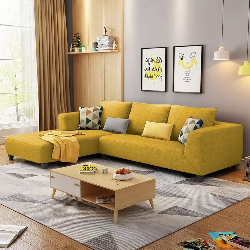 Image of Galib LHS 4 Seater L Shape Sofa Set for Living Room (Yellow Fabric)