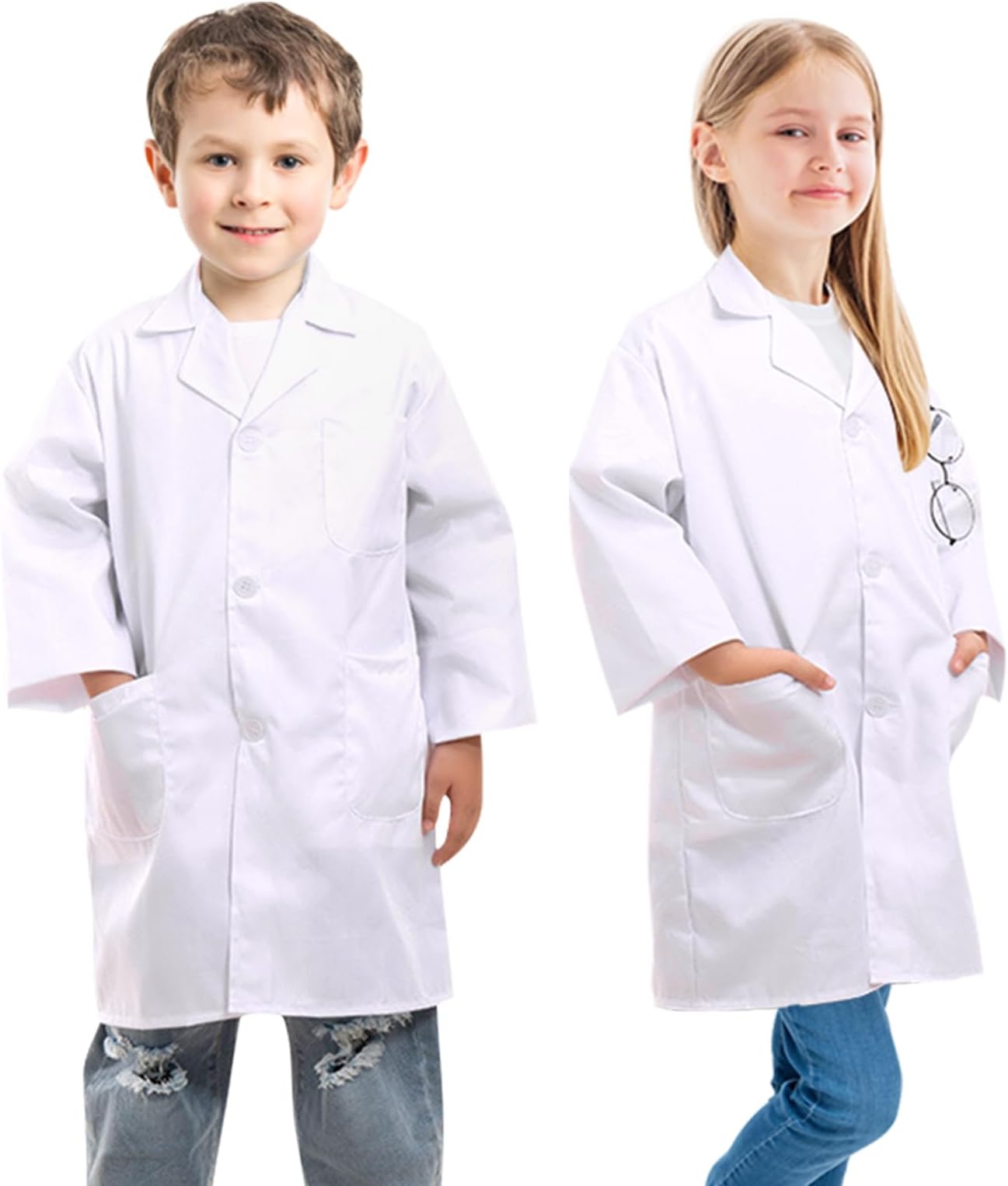 Kids Lab Coats, Boys Girls White Lab Coat, Children Cotton Medical Lab Coat Doctors Coat Science Lab Coats Laboratory Coat Fancy Dress Costumes School Student Child Role Play Dress Up, S-XL